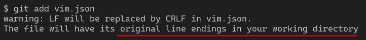 A warning from Git in the terminal, after I run the git add command to stage a new file